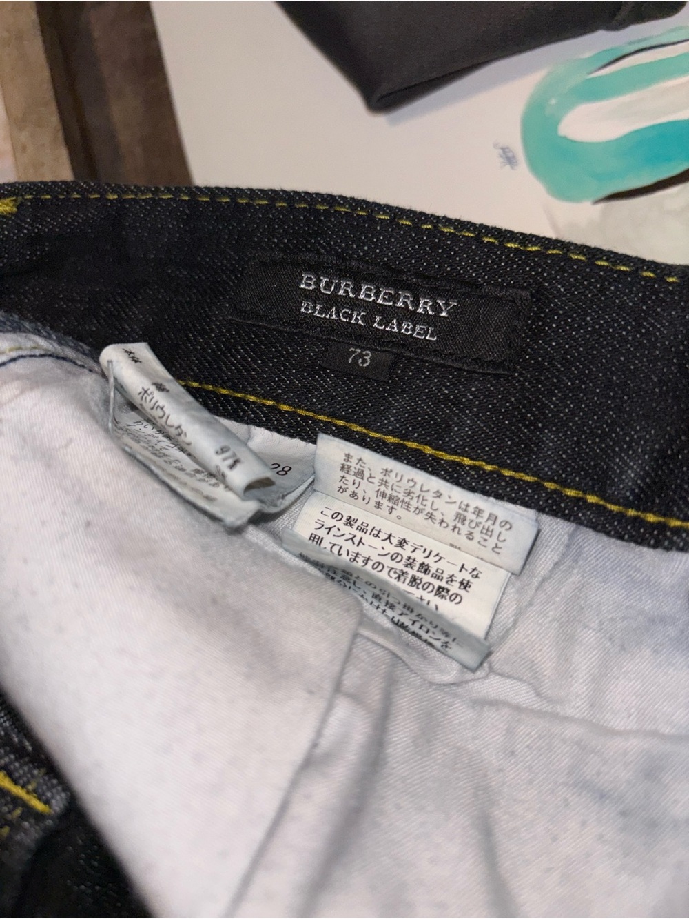 Burberry Black Label Bing Dark Indigo Denim Jeans with Yellow Stitching - Picture 2 of 5